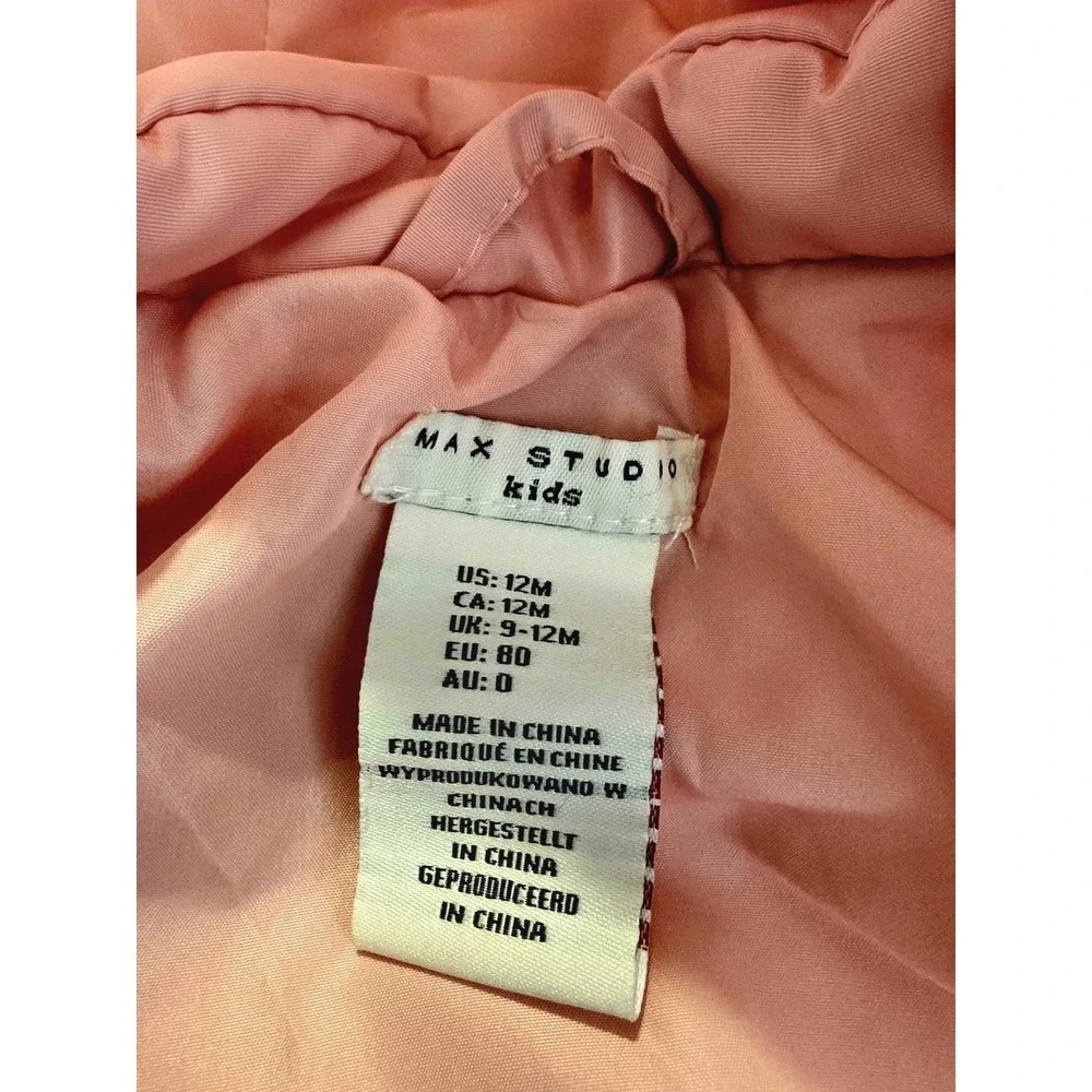 Mac Studio Kids. Size 12m. Pink Puffy Coat. Zipper. Girls. Excellent Condition.